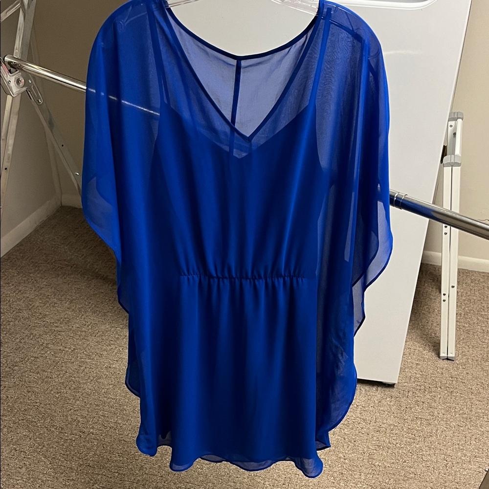 Elegant Blue Sheer Tunic Women's Top